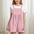 thumbnail image 5 of Odeerbi 5-14 Years Kids Girls Summer Cotton Linen Jumpsuit Cute Solid Color Camisole Romper Casual Adjustable Waist Overalls Bib Overall Shorts with Pocket, 5 of 6