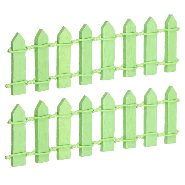 Uxcell 2pcs 3.9 Inch Miniature Garden Fence, Mini Ornament Wood Picket Fence Decorative Dollhouse Home DIY, Green