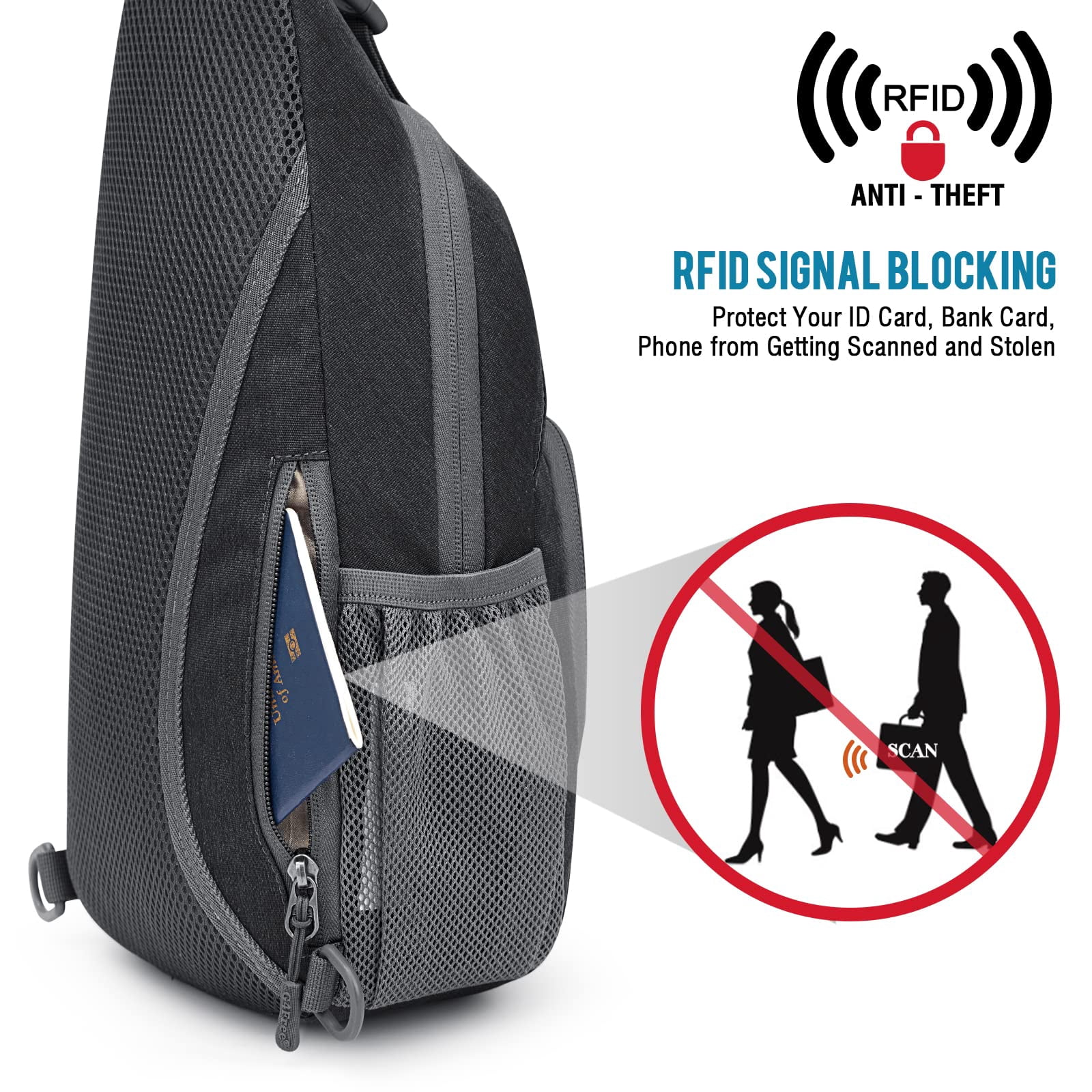 G4Free RFID Sling Bag for Adults, Small Crossbody Chest Shoulder Backpack for Men and Women, Hiking Daypack