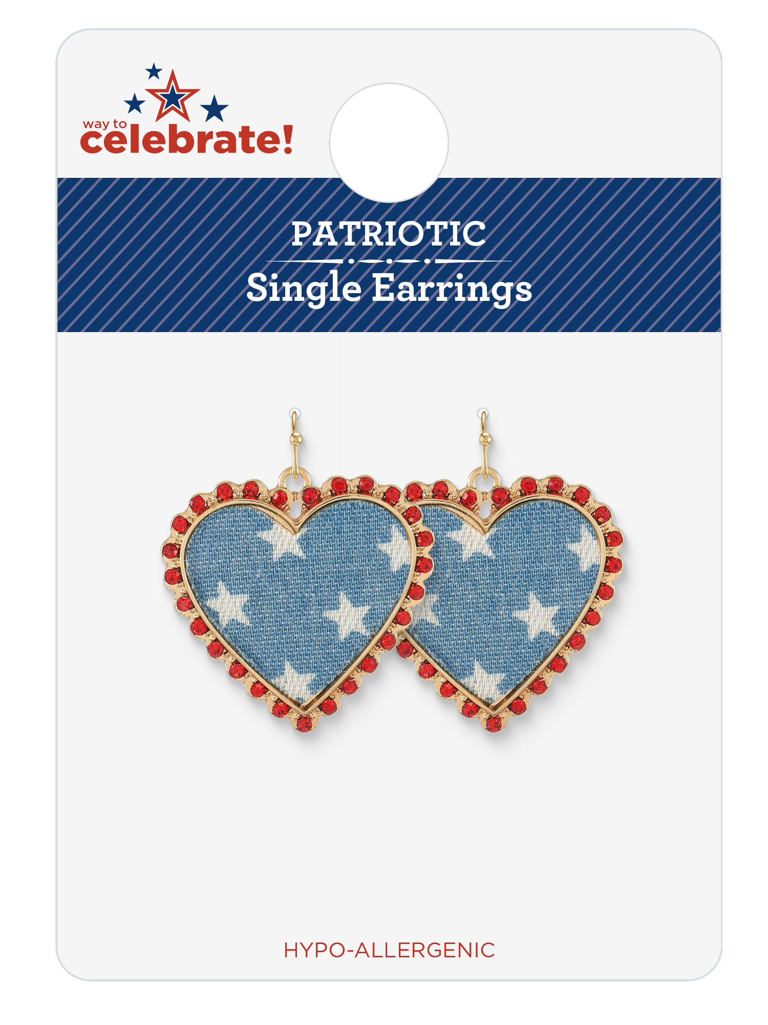 Way to Celebrate Americana Starry Denim Heart Earrings