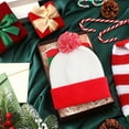 thumbnail image 4 of Bonnet Tricoté d'Hiver Contrasté Couleur Pompon Bonnet Extensible à Double Couche pour Temps Froid Accessoire Photo de Noël, 4 of 7
