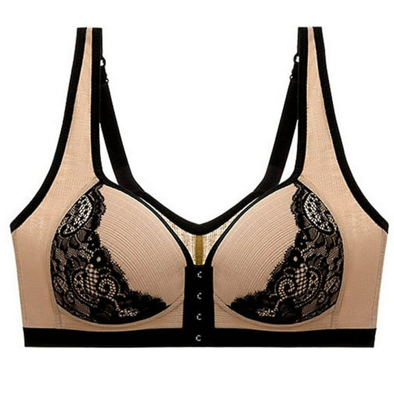 fheaev Front Closure Everyday Bra For Women No Underwire Compression Support With Adjustable Straps Wirefree Snap Closing Bras Underwear T-Shirt Bras