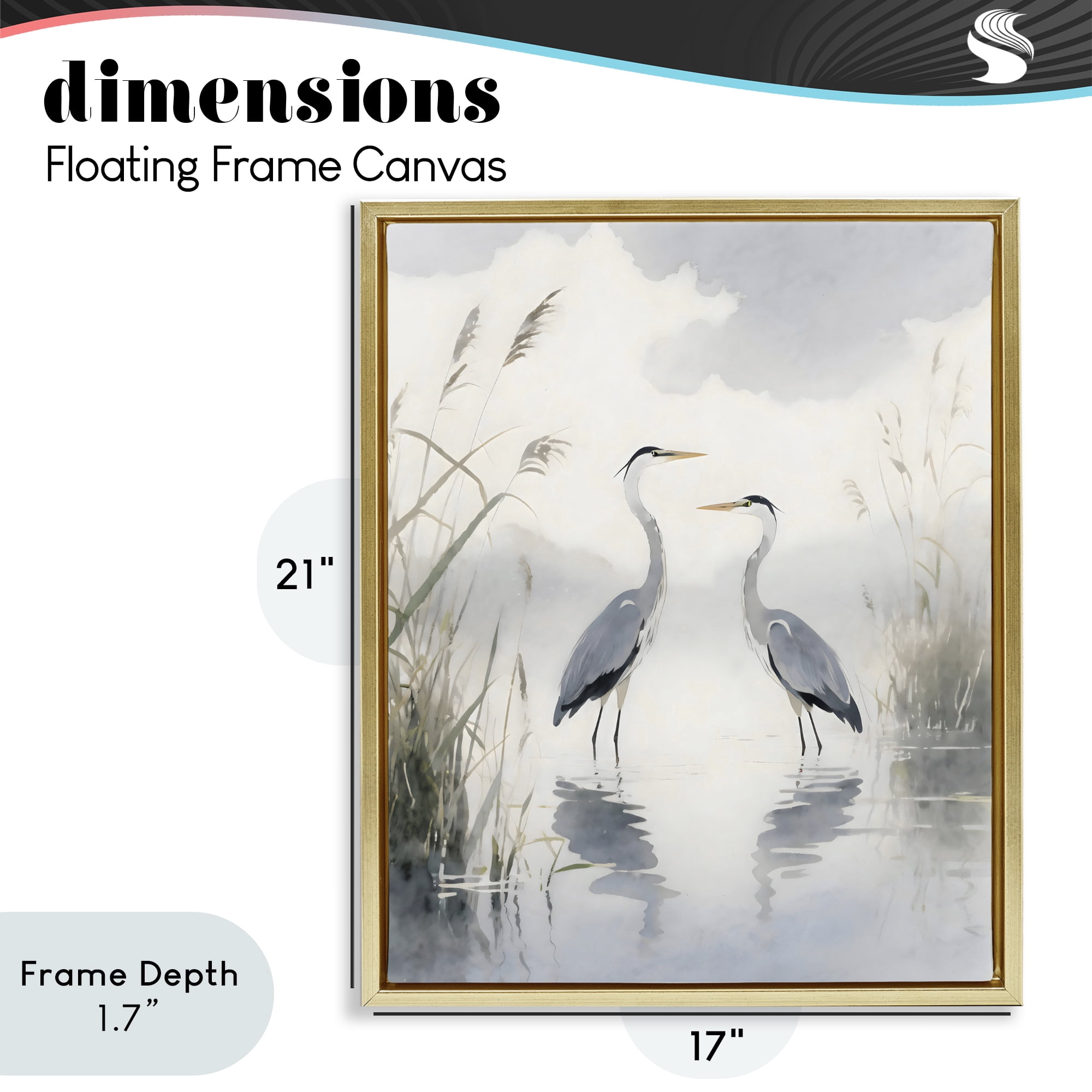 Stupell Industries Serene Wetlands Heron Reflections Gold Framed Floater Canvas Wall Art, design by Creative Studio