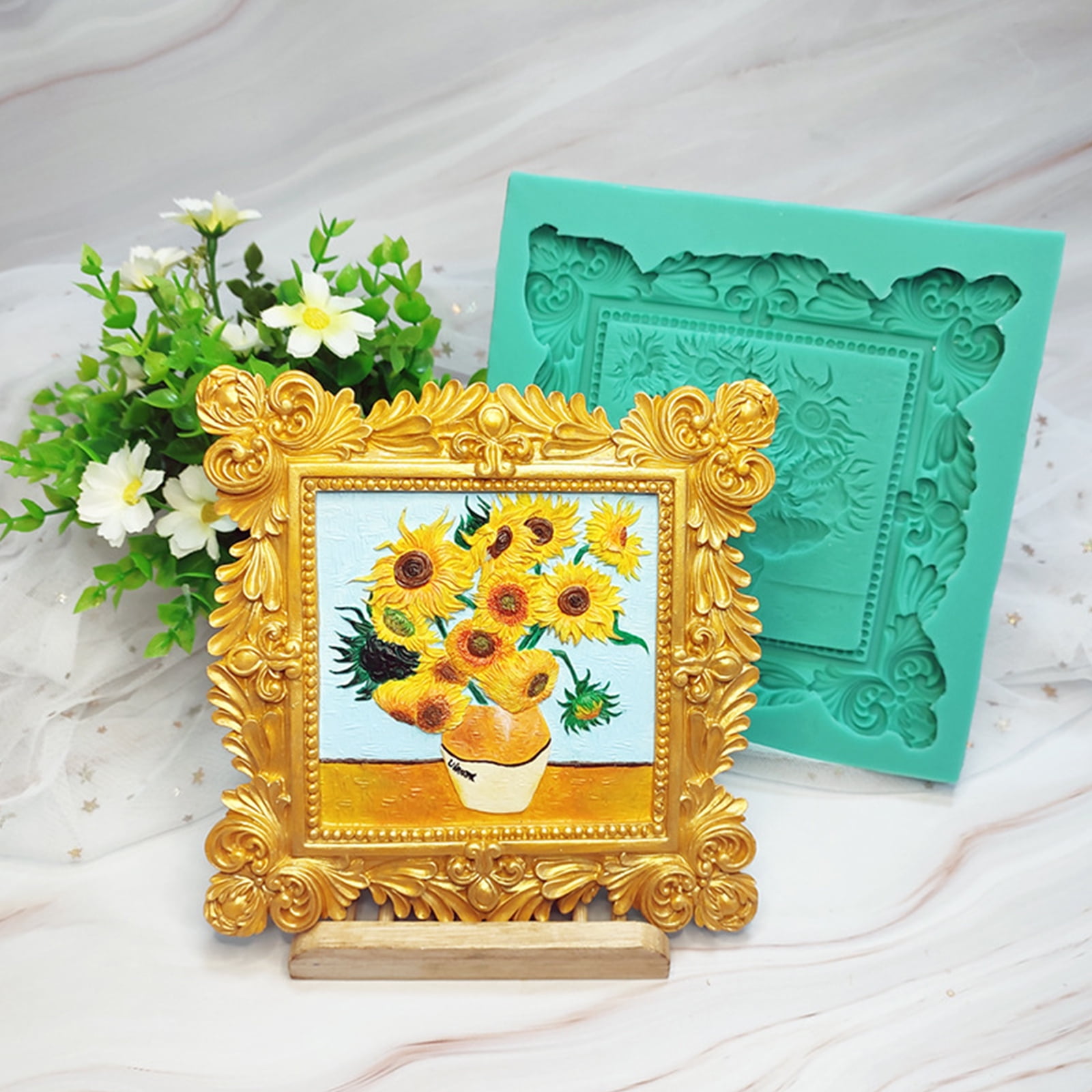 Square Frame Molds Epoxy Resin Vintage Picture Frames Silicone Fondant Photoes Frame Moulds for Home Office Decorations