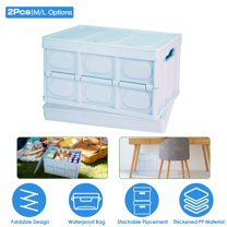 Moclever 2Pcs Foldable Storage Bins, 15gal Stackable Storage Box with Dustproof Lid Waterproof Interior Bag Utility Organizer Crate, Blue