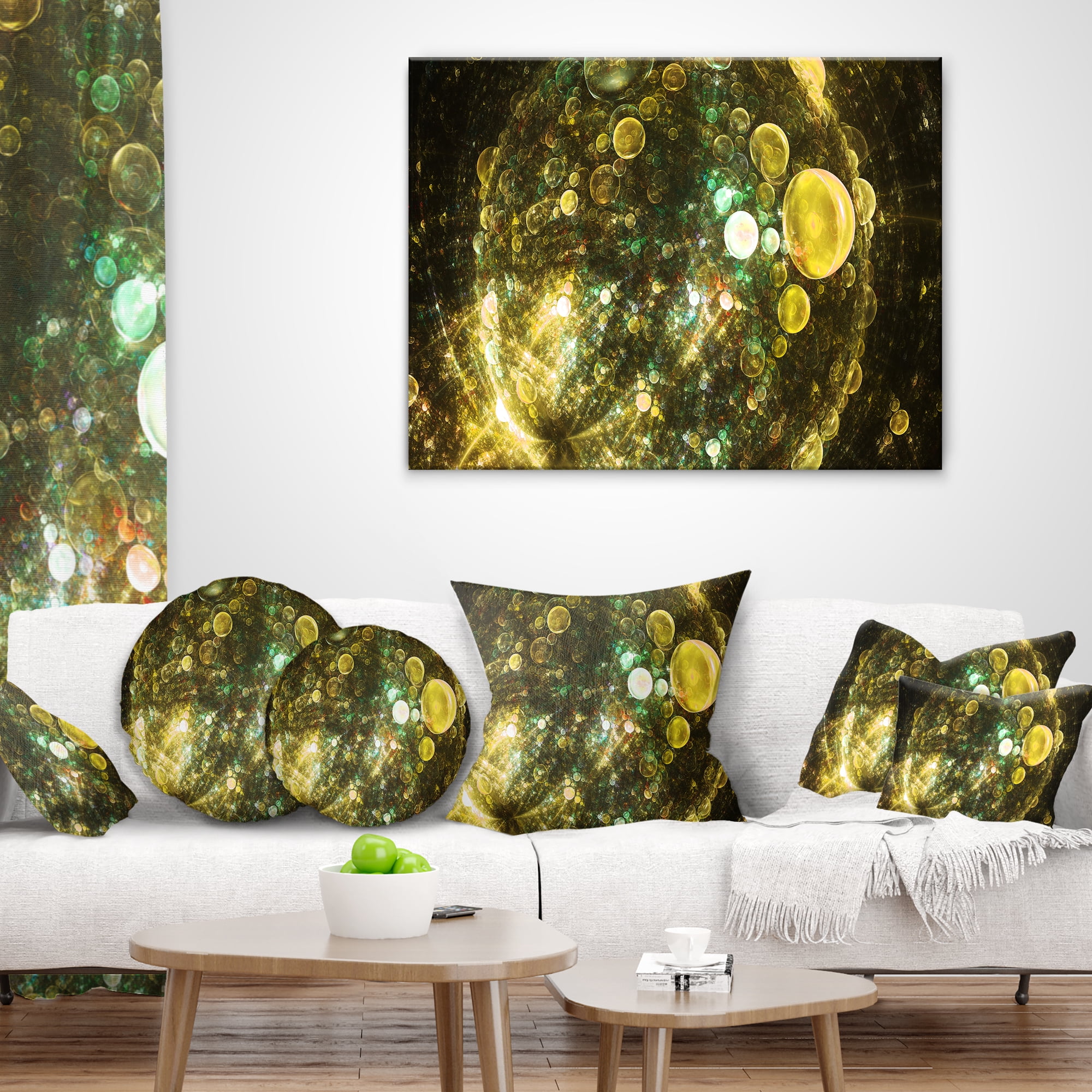Designart Yellow Spherical Planet Bubbles - Abstract Throw Pillow - 12x20