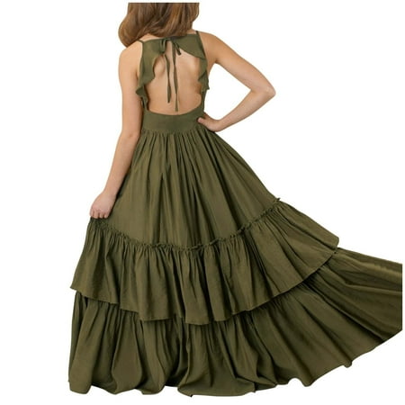 

Odeerbi Toddler Dress Kids Girls Formal Dress Prom Dress Middle Age Children Flower Ruffle Lace Dress Banquet Dress Long Skirt Green