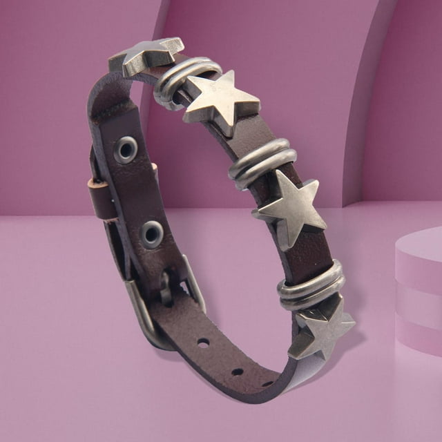 Pulsera de cuero Goth Ajustable Estrella PU perfecl para Hombres y mujeres marrón