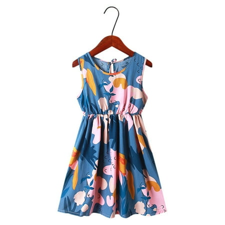 

KYAIGUO Girls Sleeveless Dresses Print Dresses Summer Casual Dress Cozy Elegant Dress for Kids 3-12 Years Old