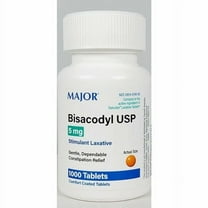 Major Bisacodyl USP Stimulant Laxative Coated Tablets, 5 mg, 1000 Count