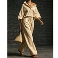 thumbnail image 4 of Gifts YYV Two Piece Sets for Women Casual Two Piece Outfit Oversized Button Down Shirt High Waist Pleated Wide Leg Pants Matching Tracksuit Set Khaki XXXL, 4 of 7