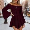 thumbnail image 2 of Womens Halloween Pirate Dresses Off Shoulder Bell Sleeve Mini Dress Irregular Hem Renaissance Costume Spooky Festival Party Wear Outfits, 2 of 6