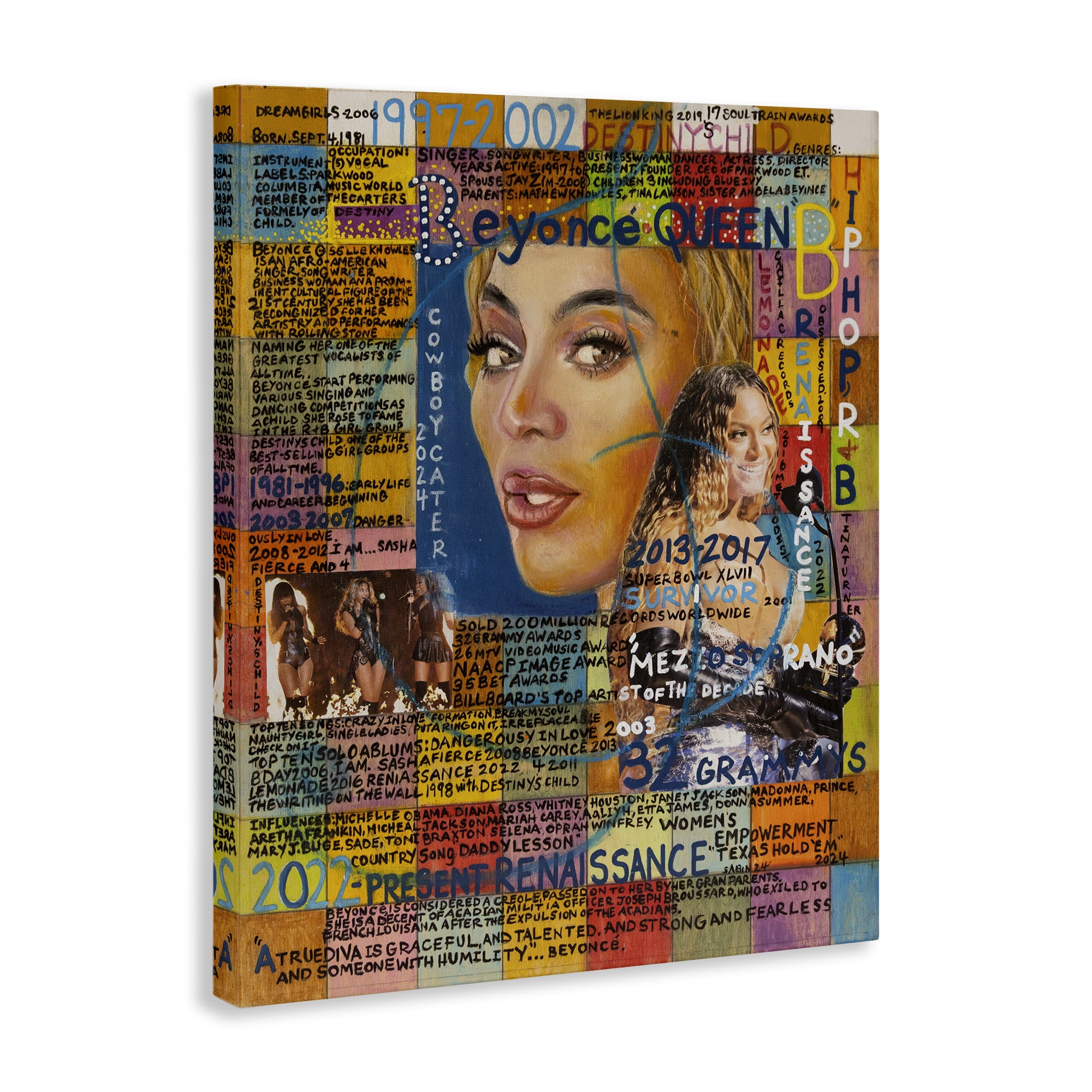 Stupell Industries Beyonce Musician Collage People Drawing Wrapped Canvas Art Print Wall Art, 36 x 48