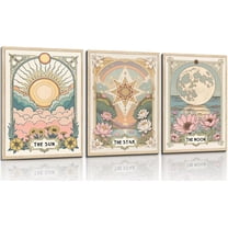 3 Pcs Vintage Tarot Astrology Canvas Wall Art Sun and Moon star Wall Decor Pictures Celestial Poster Prints for Living Room Bedroom Kitchen Office Cafe Bar Dormitory Hallway Home Decoration