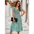 thumbnail image 5 of YNIQUE Women's Summer Floral Dress V Neck Short Sleeve A-Line Casual Mid Length Dress, 5 of 6