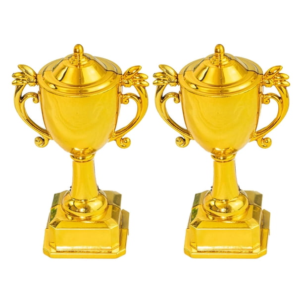 2 mini trofeos de plástico para fiestas de cumpleaños infantiles, decoración de tartas, juguetes para celebraciones, eventos y reconocimientos.