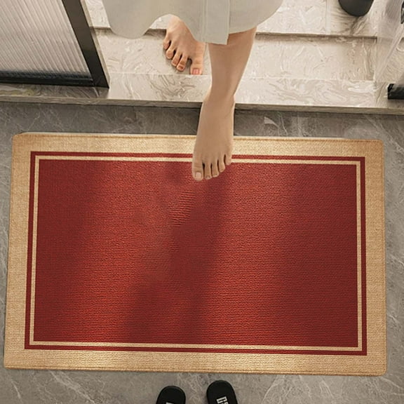 Red Silk Entryway Doormat | Non-Slip Mud Scraper | 16x24 Inch Modern Floor Mat | Absorbent & Quick-Drying Polyester | Indoor/Outdoor Use