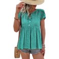 thumbnail image 1 of Camisas casuales holgadas de manga corta con cuello en V verde para mujer para citas y trabajo de verano Blusas con volantes florales, 1 of 6
