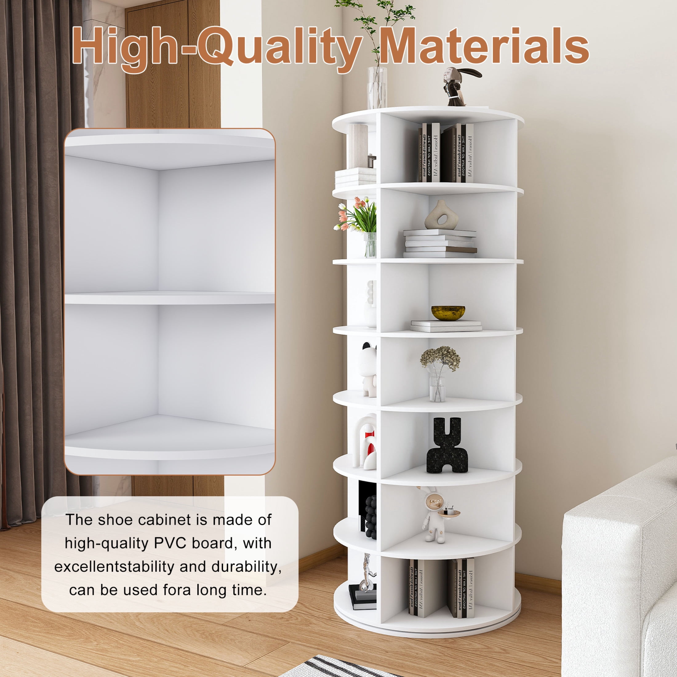 Noble House 7-Tier Rotating Shoe Rack Tower, 360° Freestanding Shoe Organizer for 28 Pairs, White