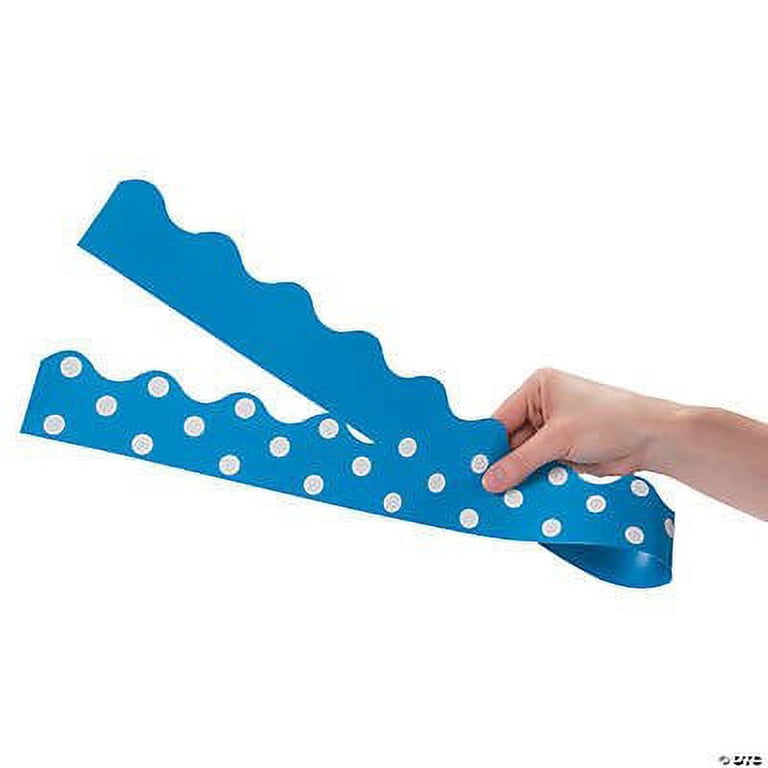 Fun Express Double-Sided Scalloped Bulletin Board Border - 12 Pieces, 36 Inches Each, Solid & Polka Dot Patterns