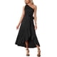 thumbnail image 1 of INSPIRE CHIC Vestido de cóctel de satén sin mangas con un solo hombro, con cinturón y abertura con volantes en negro M, 1 of 6