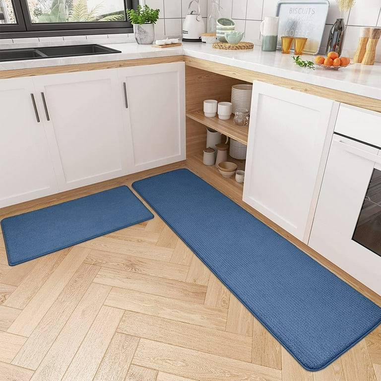 Kitchen Rugs and Mats 2 Piece Set,17.7x29.5+17.7x59 Anti Fatigue Runner  Rug Waterproof Memory Rug Cushioned Standing Mat,Beige 