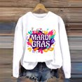 thumbnail image 4 of Gibobby Temperamento Pullover Top Sudadera con cuello redondo y estampado de Mardi para mujer, con cuello redondo, camisas de entrenamiento de manga larga a la moda, blusa hol(Blanco, M), 4 of 5