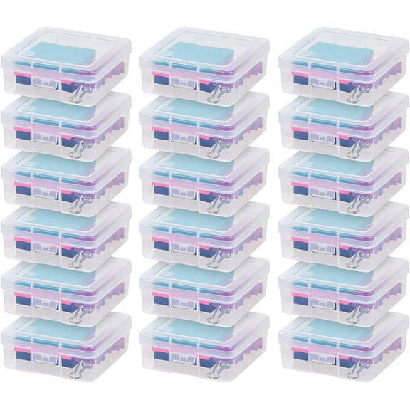 IRIS USA Pencil Case Box Storage Container for Organizing with Snap Lid, 18-Pack, Big capacity Stackable Plastic Pen Pouch for Craft Hobby Art Supplies Journaling Stationery Sticker, Clear, Small