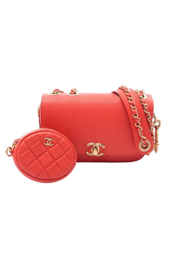 Pre-Owned Chanel Matelass Shoulder Bag/Handbag, Lambskin Leather, Women's, Red