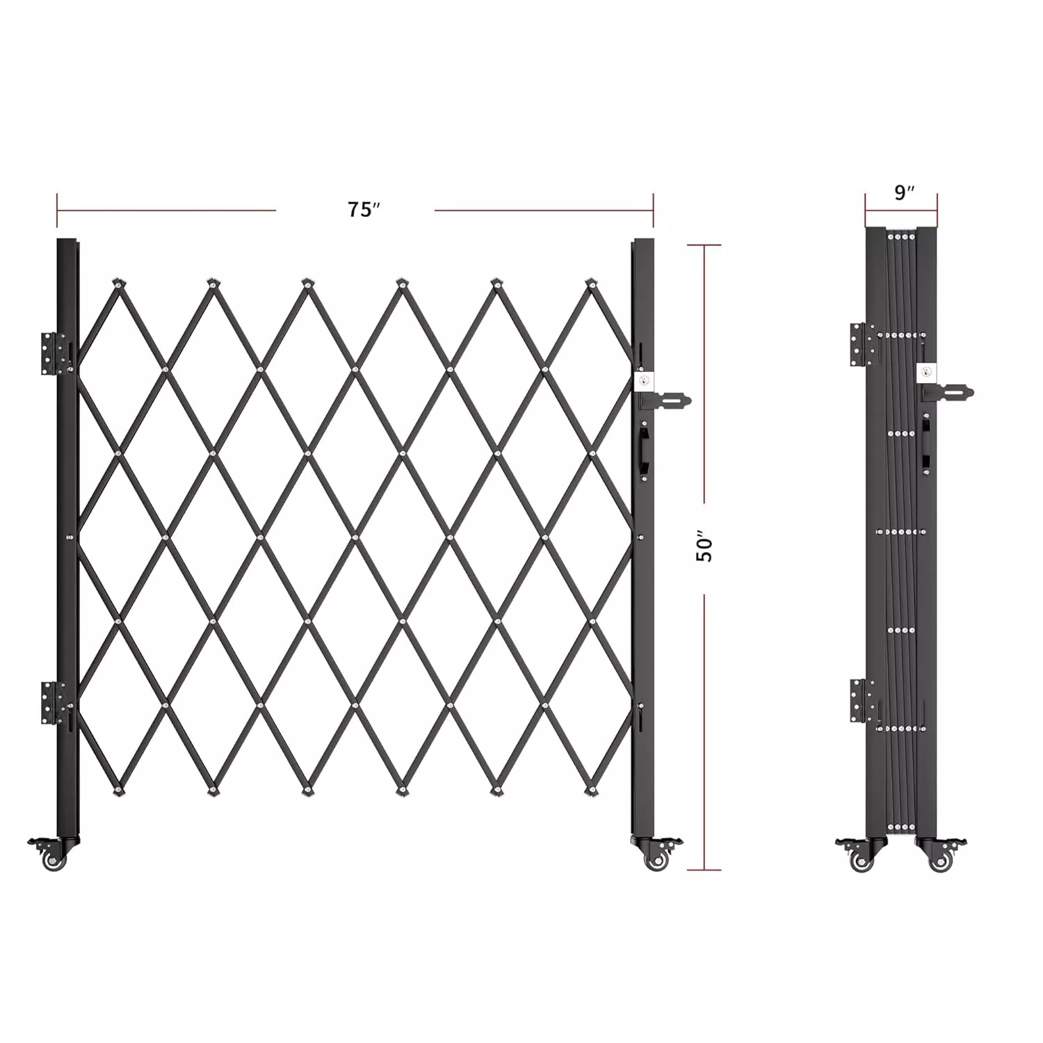 Uforic 50" H X 75"W Single Folding Garden  Security Gate Scissor Gate With Padlock 360° Rolling