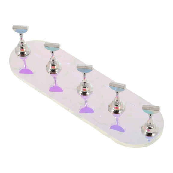 Unique Bargains 1 Set Oval Nail Display Stand for Nail DIY Colorful Silver Tone