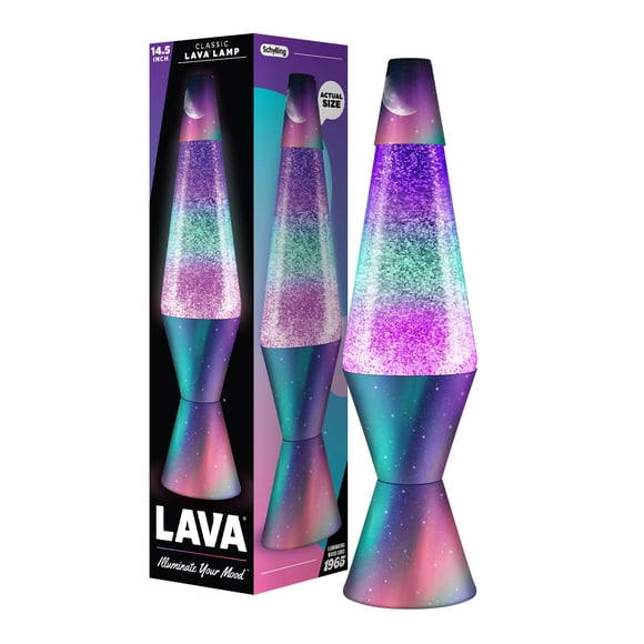 Lava Lampe Originale - Lueur Polaire de 14,5 Po - Paillettes Argentées, Base et Globe Multicolores - Lumière de Mouvement Décor Maison - 2048