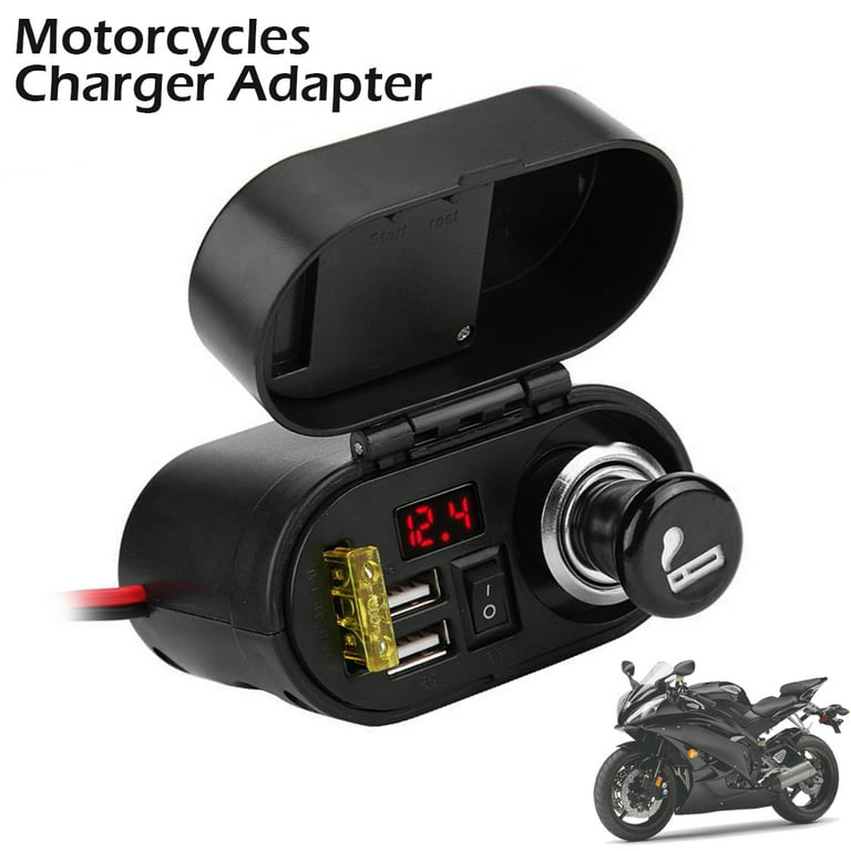 THREN Motorcycle USB Charger 3.1A Waterproof Quick Charge Motorbike Power  Adapter Charger with Cigarette Lighter Socket Clock and Voltmeter for Smart