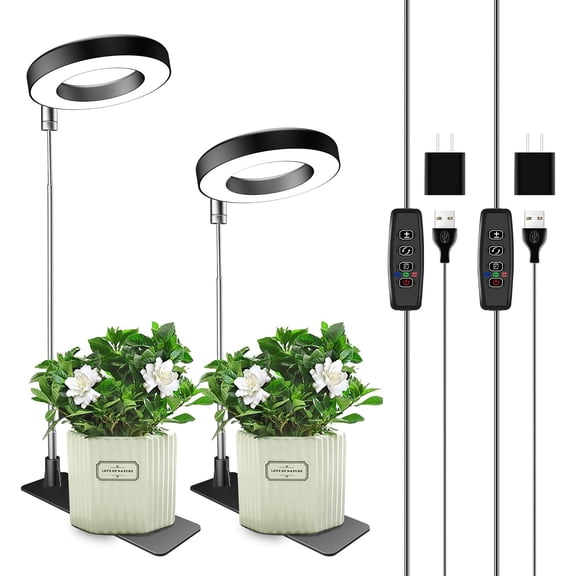 Grow Lights for Indoor Plants, 48 LEDs Full Spectrum Plant Light for Indoor Plants, Height Adjustable Growing Lamp with Base, 3 Optional Spectrums, Auto Timer 3/9/12Hrs, 10 Brightness, 2 Pack