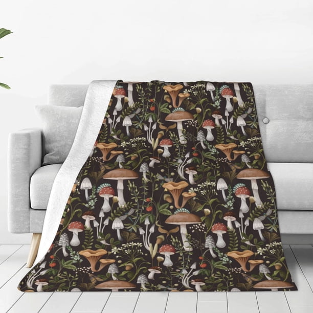 Fotbe Mushroom Garnish Manta de Franela Acolchonada con Estampado, Súper Suave y Esponjosa, Extra Grande para Sofá, Cama, Uso Todo el Año-80"x60"