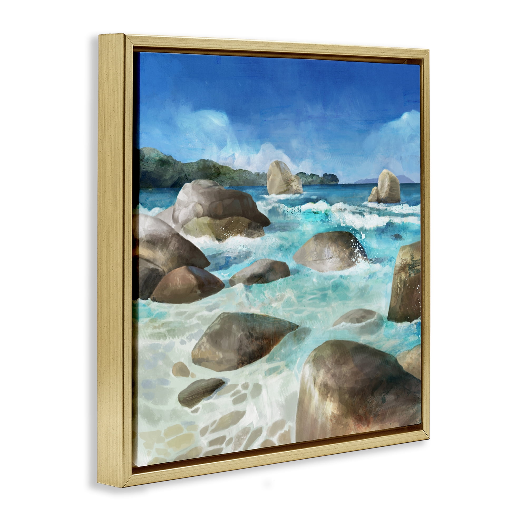 Stupell Industries Low Tide Rocks on Shore Gold Framed Floater Canvas Wall Art, design by Mauro Devereaux