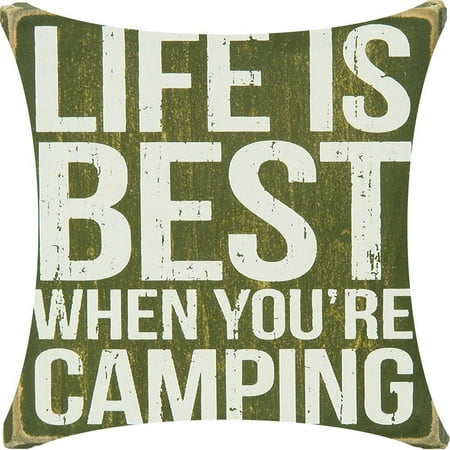 Life Is Best When You're Camping Grass Green Playground Background Cotton Linen Decorative Throw Pillow Case Cushion Cover Square 18 