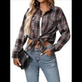 thumbnail image 2 of Camisa Abotonada para Mujer, Camisa A Cuadros, Larga, Solapa, Informal, para Negocios, Trabajo Rojo y Negro L, 2 of 10