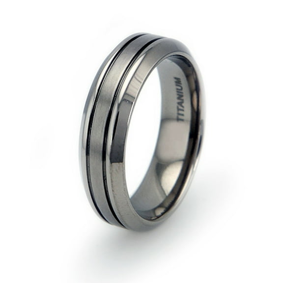 Titanium Dual Grooved Strip Wedding Band Ring