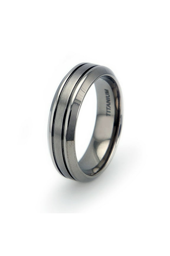 Titanium Dual Grooved Strip Wedding Band Ring