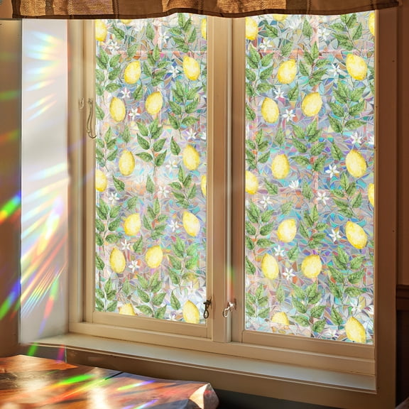 39.4x17 Inch Lemon Rainbow Window Privacy Film 3D Static Flower Leaf Glass Cling Suncatcher Window Cover Plastic Non-Adhesive Reusable Sticker