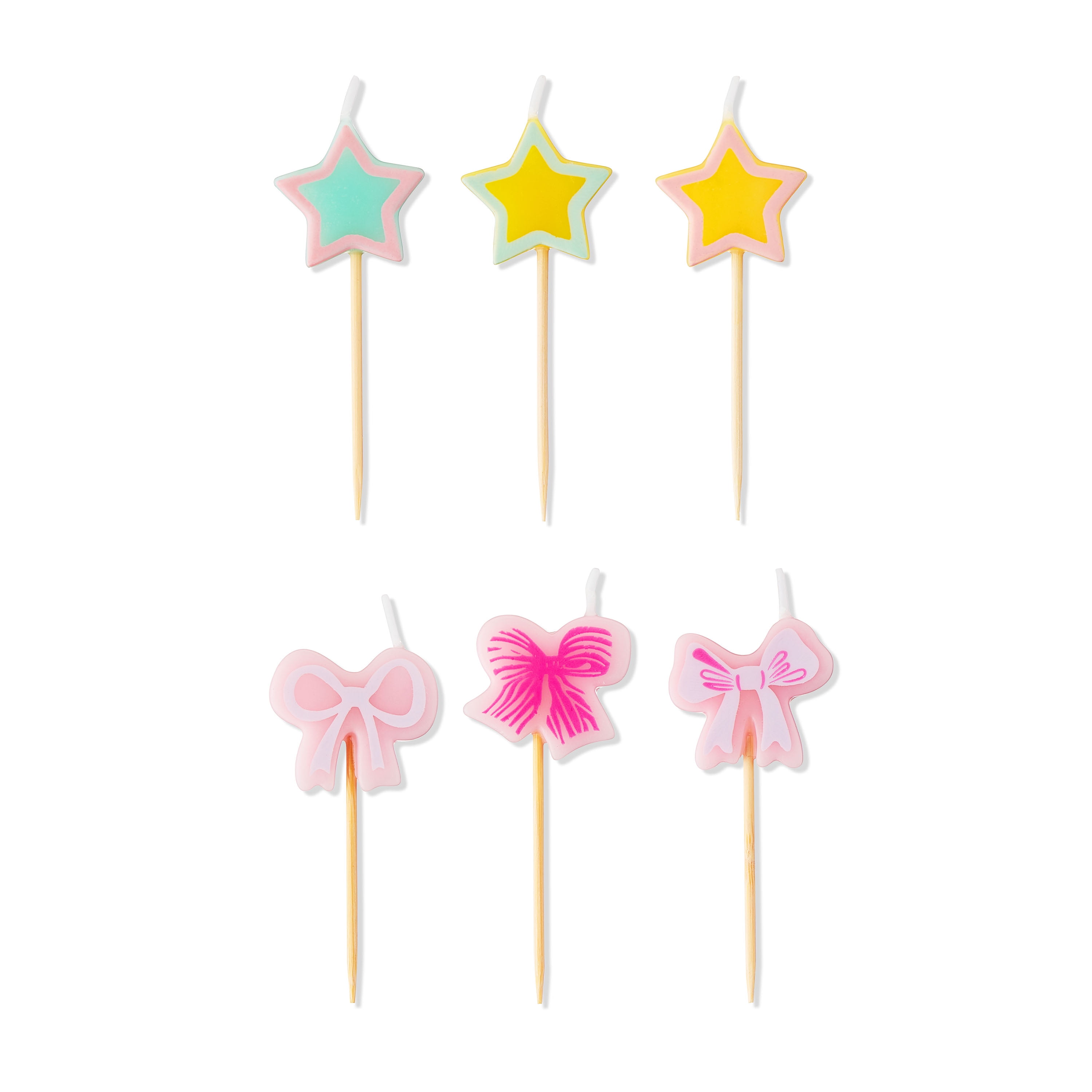 Multicolor Star and Bow Birthday Candles Set, 6 Pieces, by Way To Celebrate
