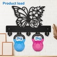 thumbnail image 4 of Llavero de pared de madera con diseño de mariposas y flores, 30 x 19 cm, con paisaje natural, color negro, con 5 ganchos de aleación., 4 of 9