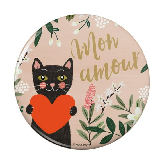 Mon Amour My Love French Cat Heart Pinback Button Pin