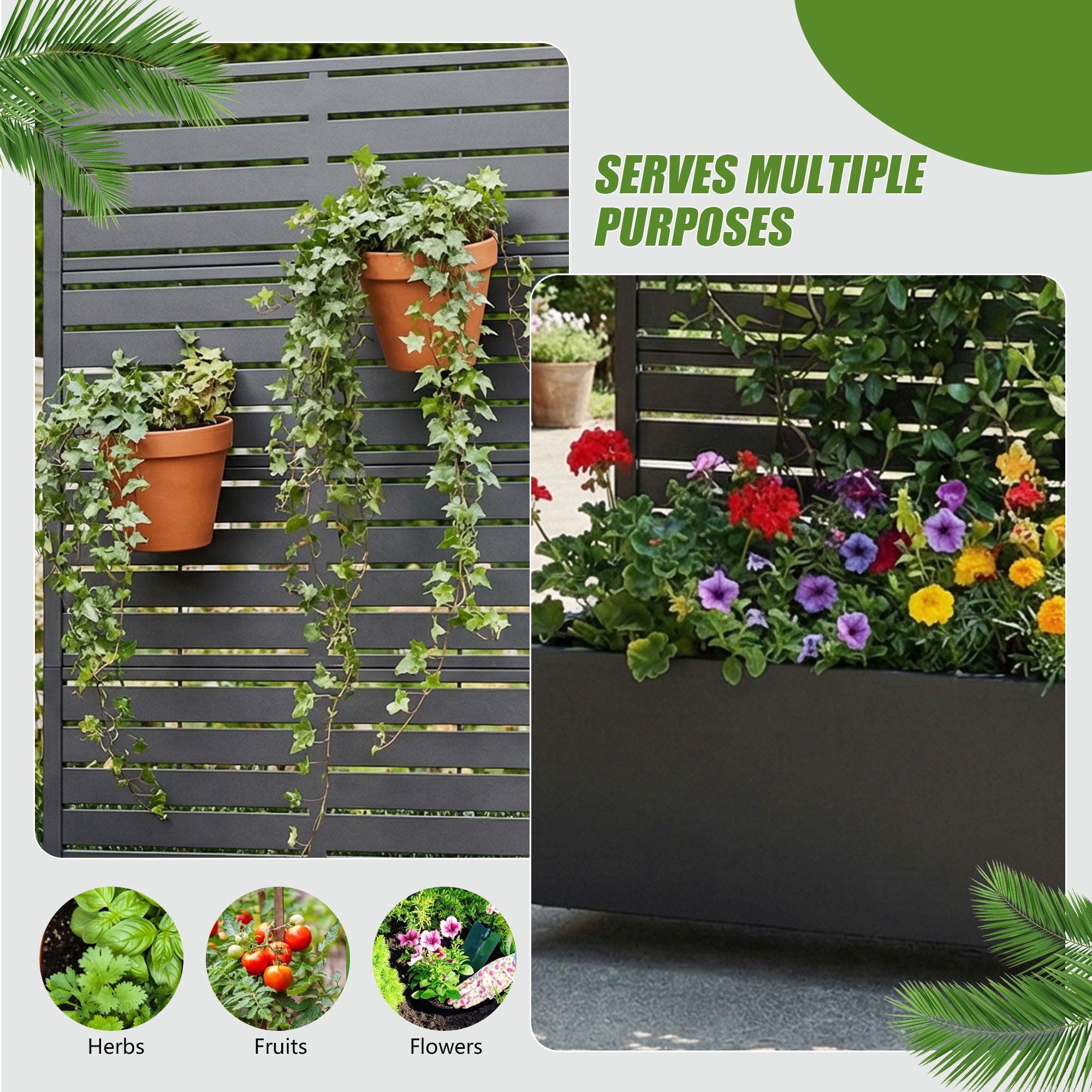 MAYEERTY 5 Panels Outdoor Metal Planter Box, Durable Weather-Resistant Planter, 2 pcs Decorative Metal Flower Box for Patio, Balcony, Garden