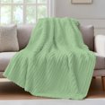 thumbnail image 4 of Green Throw Blanket, Flannel Fleece Blanket with Striped Design for Couch, Minimalist Solid Color Modern Abstract Soft Breathable All Season Plush Blankets for Sofa Office Bed 50"x60", 4 of 9