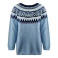 thumbnail image 5 of sususu Womens Fair Isle Sweater Argyle Iceland Norway Sweater Colorful Striped Long Sleeve Crew Neck Pullover Jumper Tops,A02-Blue,L, 5 of 5