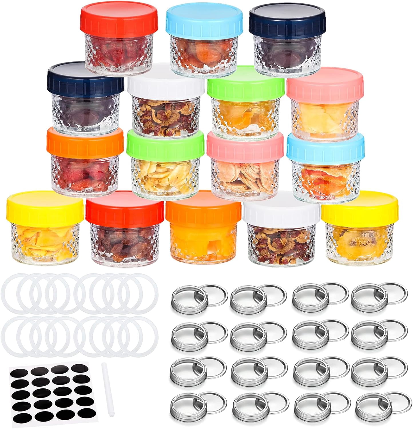 16 Pcs 4oz Clear Glass Mini Mason Jars, Small Canning Jars Spice Jars for Honey, Jam, Jelly, Wedding Favors, Kitchen Food Storage
