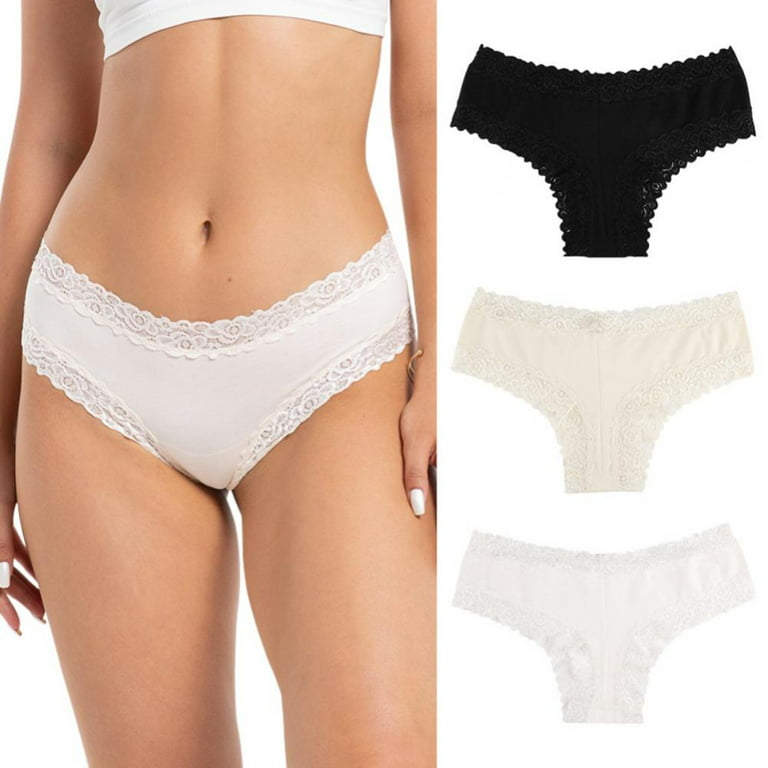 Thongs Underwear For Women-Sexy Lace Panties Low Rise Silky Underwear 2  Pack S-XL 