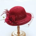 thumbnail image 2 of KALE Fedora Hat Solid Mesh Elegant Travel Solid Color Wine, 2 of 4